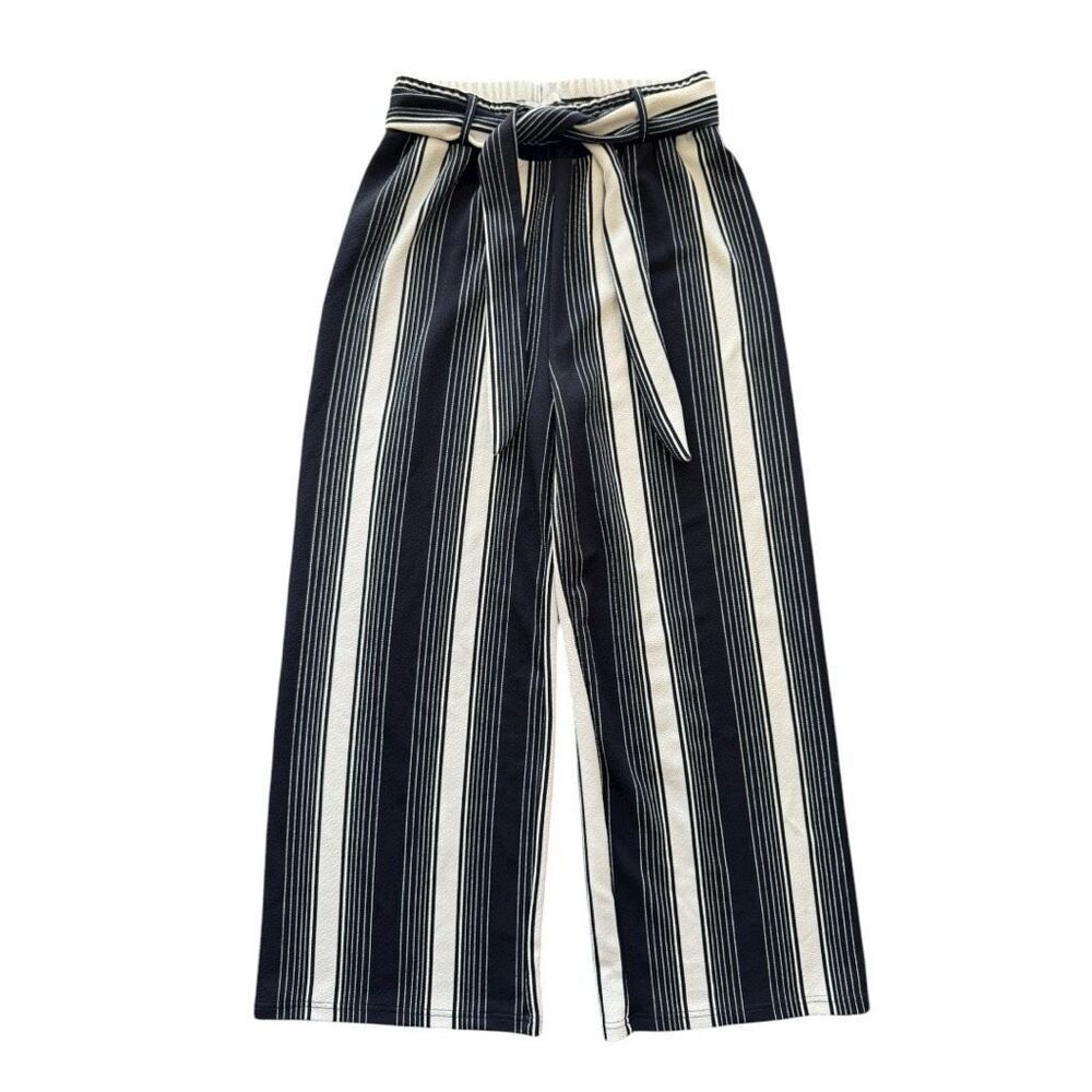 Sweet Rain Women's Striped Wide-Leg Culotte Pants Black Size Medium
